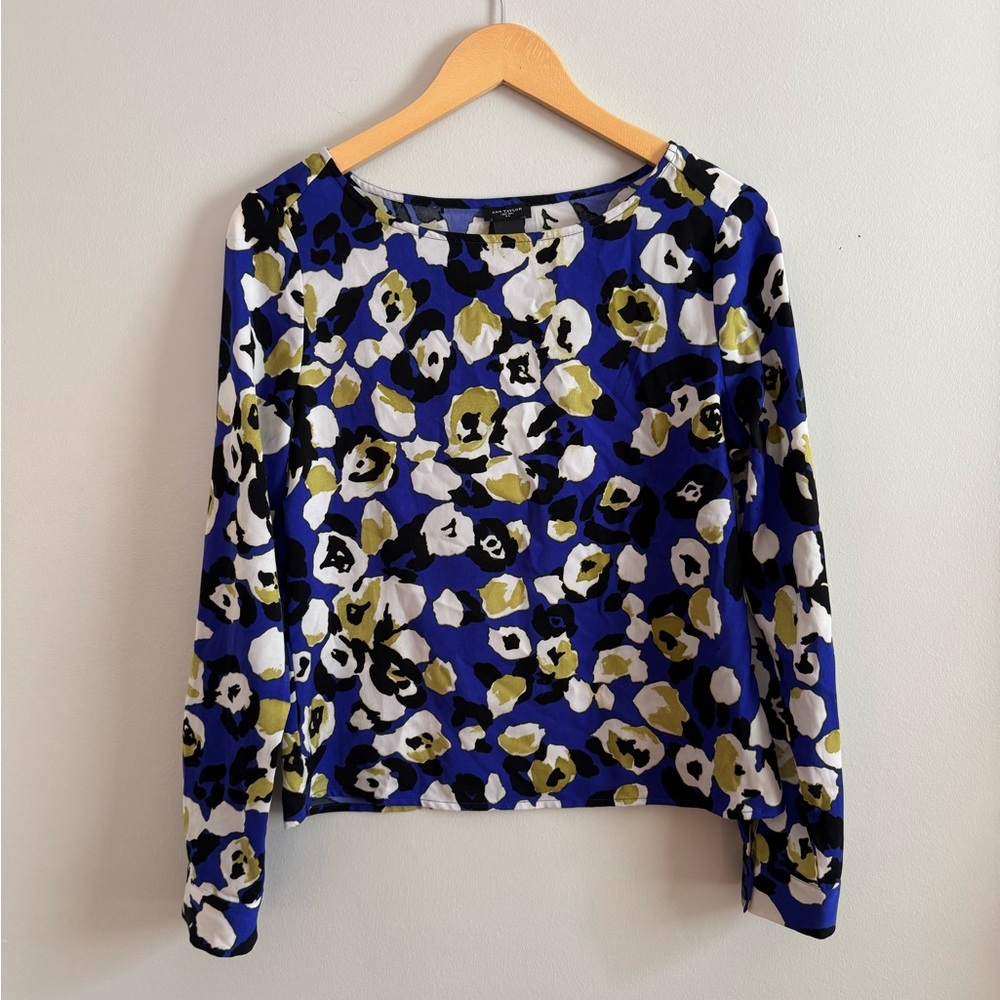 Ann Taylor Blue and White Long Sleeve Blouse